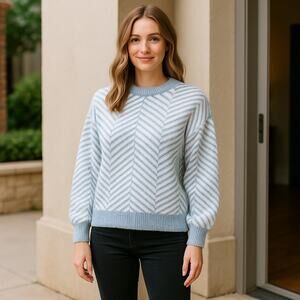 Striped Pullover Sweater Knit Blue